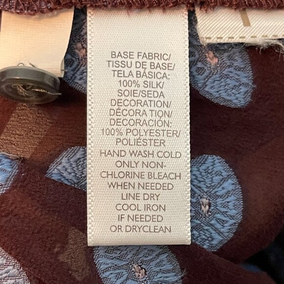 LOFT Women 100% Silk Retro Popover Long Sleeve Polka Dot Sheer Top XS Brown - Picture 10 of 10